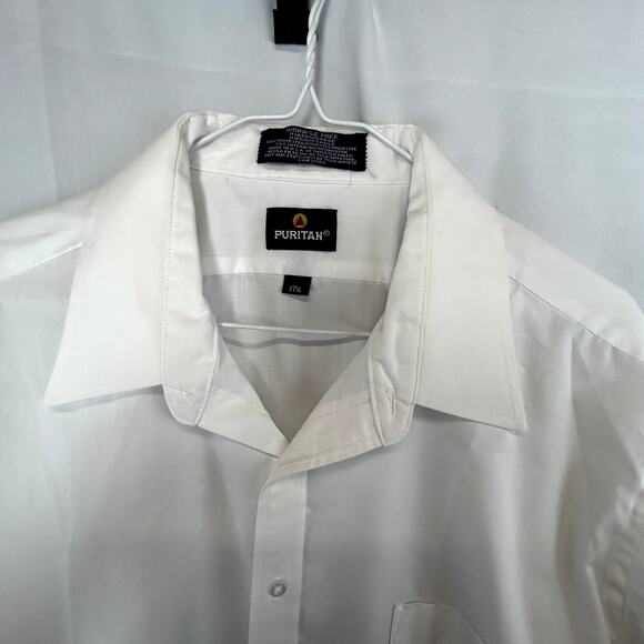 PUritan Men's White Shirt button-up 17 1/2  51" USA made pocket short sleeve - Picture 9 of 11
